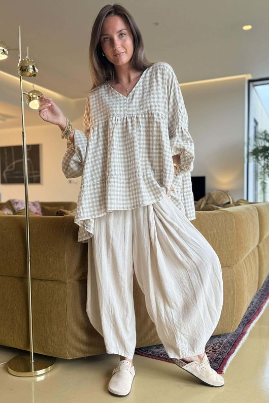 Nonni Gingham Artist Smock Stone